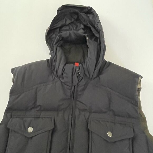 J. Crew Down Puffer Vest Men's Large Black Retractable Hood WARM Field Jacket - Picture 5 of 16